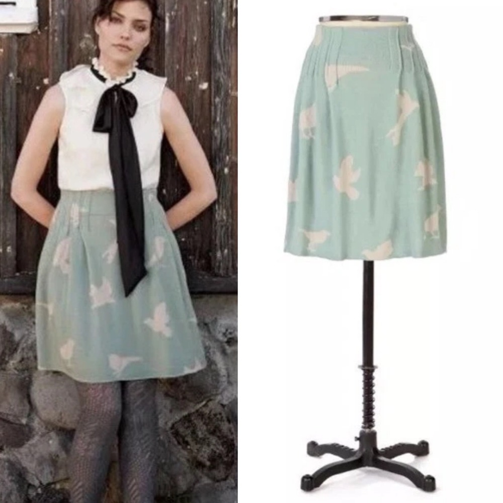 RARE Anthropologie Moth‎ Wool Sweater Skirt S Mint Green Bird Fulmar A Line Twee